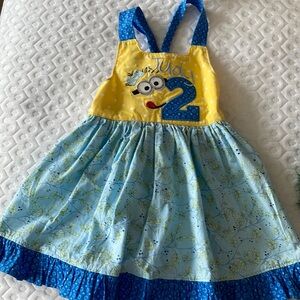 Handmade MINION Sundress size 2-3T with Judy monogrammed on it.